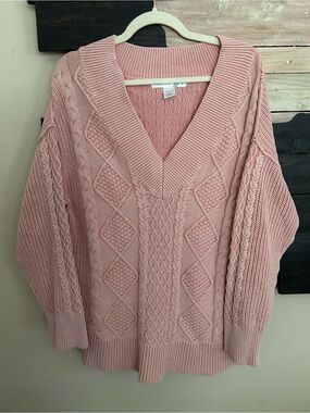 Altar'd State Cable Knit Diamond V-Neck Oversized Sweater